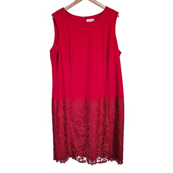Calvin Klein Red Sheath Dress Sleeveless Lace Plus Size 20W Holiday Party - Picture 1 of 8